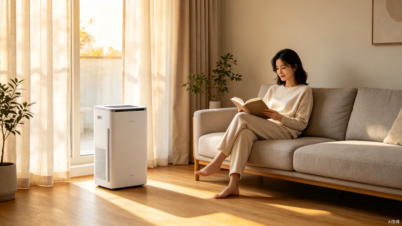 Coolizi portable air conditioner in a modern Scandinavian living room